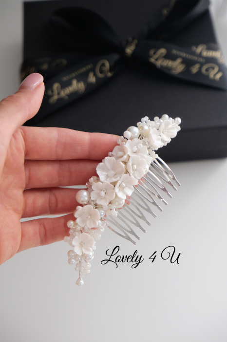 Diadema cu flori, diadema mireasa cu flori, pieptan decorativ mireasa, accesoriu cu flori, accesoriu par mireasa, agrafa mireasa, [12]