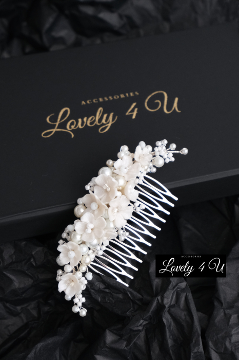 Diadema cu flori, diadema mireasa cu flori, pieptan decorativ mireasa, accesoriu cu flori, accesoriu par mireasa, agrafa mireasa, [7]