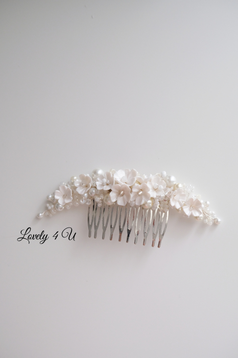 Diadema cu flori, diadema mireasa cu flori, pieptan decorativ mireasa, accesoriu cu flori, accesoriu par mireasa, agrafa mireasa, [11]