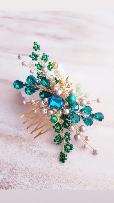 LUCY - Accesoriu pentru par elegant - Green , Accesoriu cu perle și cristale [2]