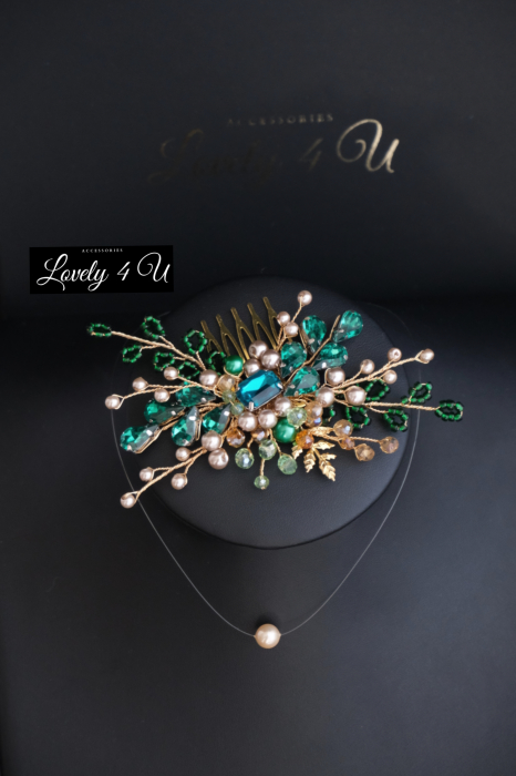 LUCY - Accesoriu pentru par elegant - Green , Accesoriu cu perle și cristale [7]