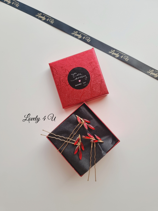 Agrafe coc cu pietricele rosii, Bijuterii , Lovely4u, Accesorii LOVELY 4 U, agrafe mireasa, Pin coc mireasa, Accesorii mireasa, accesorii de par pentru mireasa, Bijuterii mireasa, Cadou pentru ea, [9]