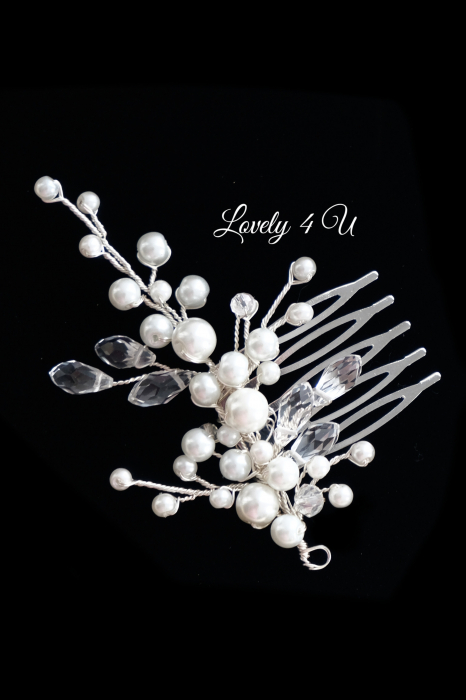pieptene cu perle,  accesoriu mic cu perle, diadema mireasa, perle, pieptene,  accesorii personalizate, accesorii LOVELY 4 U, bijuterii mireasa, agrafa coc mireasa, accesoriu mic pentru mirese [4]