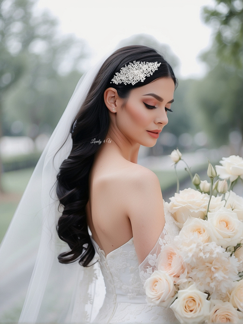 Agrafa cu perle albe, Accesorii cu perle albe, Coafuri mireasa, Diadema mireasa,Bijuterii mireasa, Agrafa cu perle mireasa, Pieptan voal mireasa , Coronita mireasa, Accesorii de par mireasa, Accesorii Lovely4U [4]