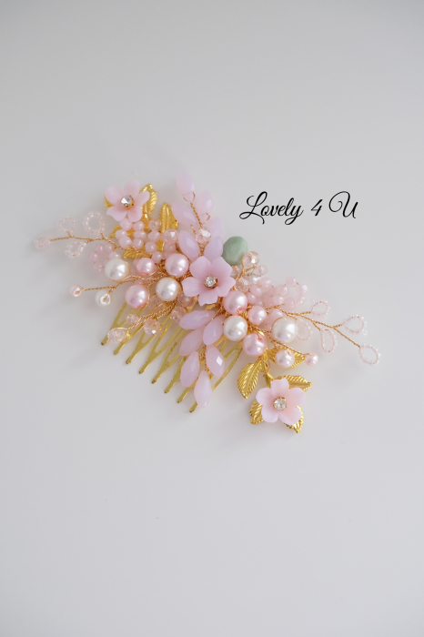 ACCESORIU BOEM MIREASA, ACCESORII LOVELY 4 U, BIJUTERII MIREASA,accesoriu coc mireasa, accesoriu păr mireasă,accesoriu par romantic, pieptene flori mireasa, pieptene flori pastel, pieptene roz mireasa [12]