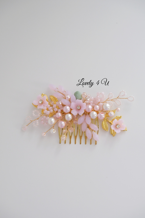 ACCESORIU BOEM MIREASA, ACCESORII LOVELY 4 U, BIJUTERII MIREASA,accesoriu coc mireasa, accesoriu păr mireasă,accesoriu par romantic, pieptene flori mireasa, pieptene flori pastel, pieptene roz mireasa [14]