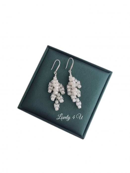 cercei cu frunze, cercei lungi mireasa, cercei handmade, set diadema si cercei, [2]