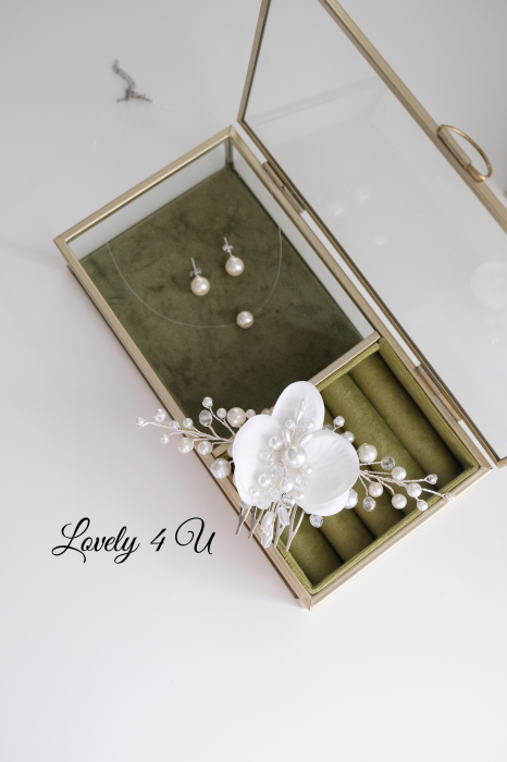 ACCESORII LOVELY4 U, DIADEMA MIREASA, COAFURA MIREASA, AGRAFA ORHIDEE, ACCESORII PAR ORHIDEE, ACCESORII DE PAR MIREASA, BIJUTERII ORHIDEE, FLORI ORHIDEE ALBA, ACCESORII CU FLORI ORHIDEE,TIARA, PIEPTAN [17]