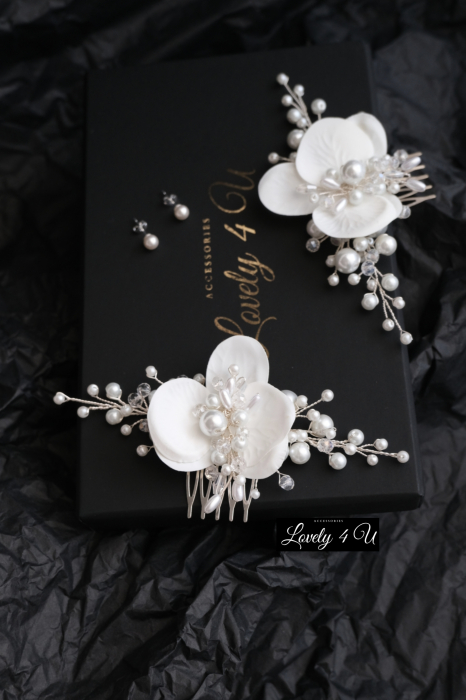ACCESORII LOVELY4 U, DIADEMA MIREASA, COAFURA MIREASA, AGRAFA ORHIDEE, ACCESORII PAR ORHIDEE, ACCESORII DE PAR MIREASA, BIJUTERII ORHIDEE, FLORI ORHIDEE ALBA, ACCESORII CU FLORI ORHIDEE,TIARA, PIEPTAN [12]