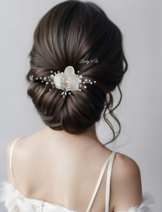 ACCESORII LOVELY4 U, DIADEMA MIREASA, COAFURA MIREASA, AGRAFA ORHIDEE, ACCESORII PAR ORHIDEE, ACCESORII DE PAR MIREASA, BIJUTERII ORHIDEE, FLORI ORHIDEE ALBA, ACCESORII CU FLORI ORHIDEE,TIARA, PIEPTAN [22]