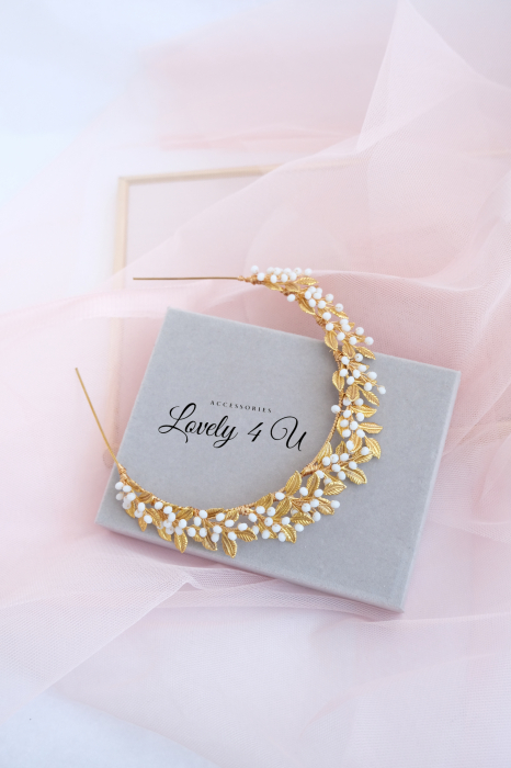 CORONITA STIL GRECESC, ACCESORII STIL GRECESC, BIJUTERII STIL GRECESC, CORONITA CU FRUNZE, TIARA CU FRUNZE, FRUNZE AURII, ACCESORII FRUNZE AURI, TIARA FRUNZE AURI, ACCESORII LOVELY 4 U,TIARA, CORONITA [5]