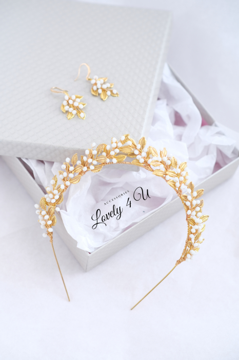 CORONITA STIL GRECESC, ACCESORII STIL GRECESC, BIJUTERII STIL GRECESC, CORONITA CU FRUNZE, TIARA CU FRUNZE, FRUNZE AURII, ACCESORII FRUNZE AURI, TIARA FRUNZE AURI, ACCESORII LOVELY 4 U,TIARA, CORONITA [12]