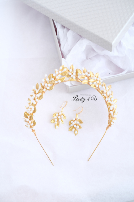 CORONITA STIL GRECESC, ACCESORII STIL GRECESC, BIJUTERII STIL GRECESC, CORONITA CU FRUNZE, TIARA CU FRUNZE, FRUNZE AURII, ACCESORII FRUNZE AURI, TIARA FRUNZE AURI, ACCESORII LOVELY 4 U,TIARA, CORONITA [13]
