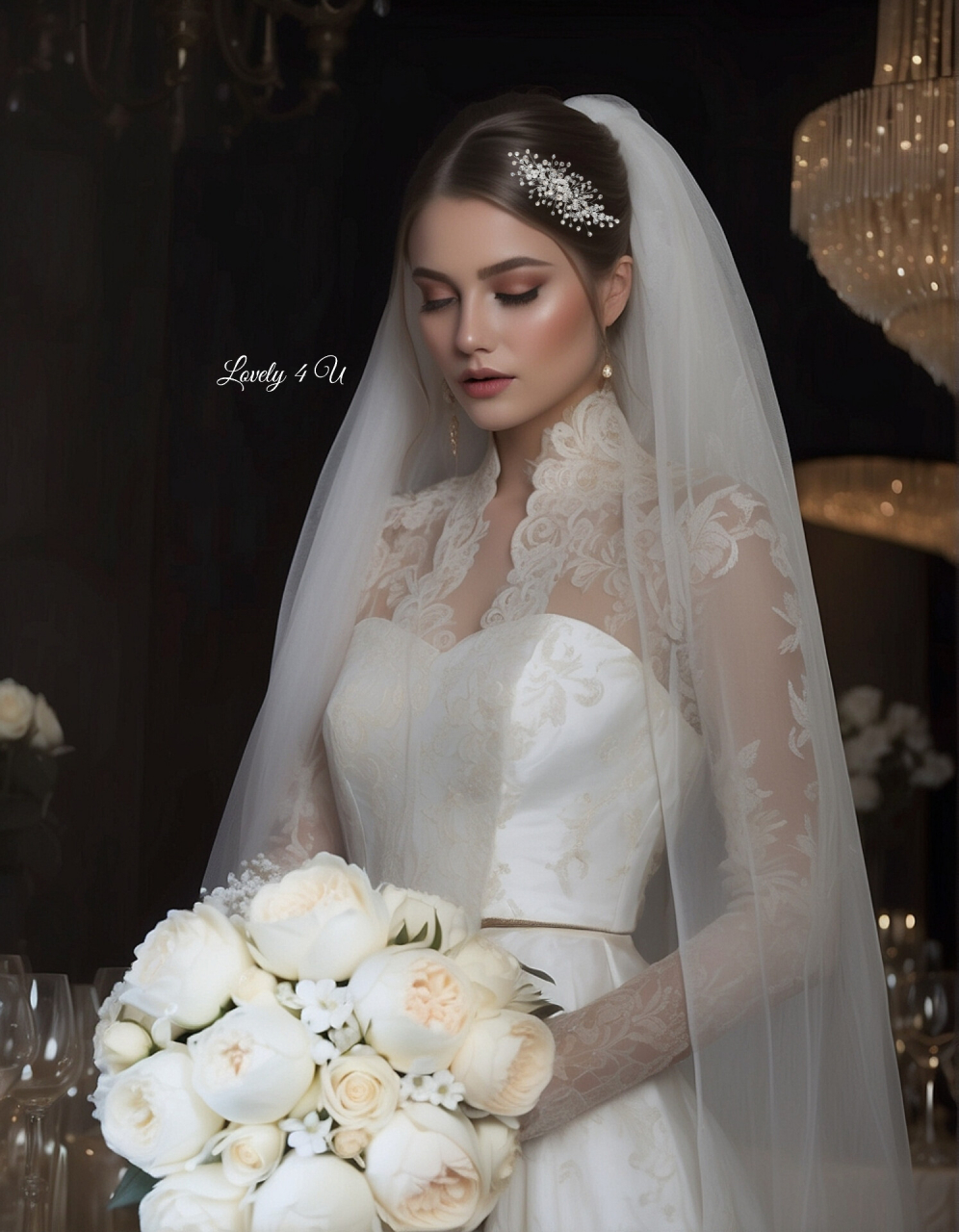 DIADEMA MIREASA CU CRISTALE, DIADEMA, ACCESORIU PAR MIREASA, CORONITA MIREASA, DIADEMA CU CRISRALE, AGRAFA PAR MIREASA, PIEPTAN VOAL MIREASA, MIREASA 2021, BIJUTERII MIREASA, ACCESORII LOVELY 4 U, BIJUTERII NUNTA, SET DIADEMA SI CERCEI MIREASA, DIADEMA CU PARUL DESFACUT, ACCESORII DE PAR PENTRU MIRESE, COAFURI MIREASA CU PARUL DESFACUT SI DIADEMA [16]