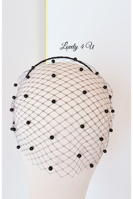 NOIRÉ – Voaletă neagră cu perle pentru nașă handmade | LOVELY 4 U [8]