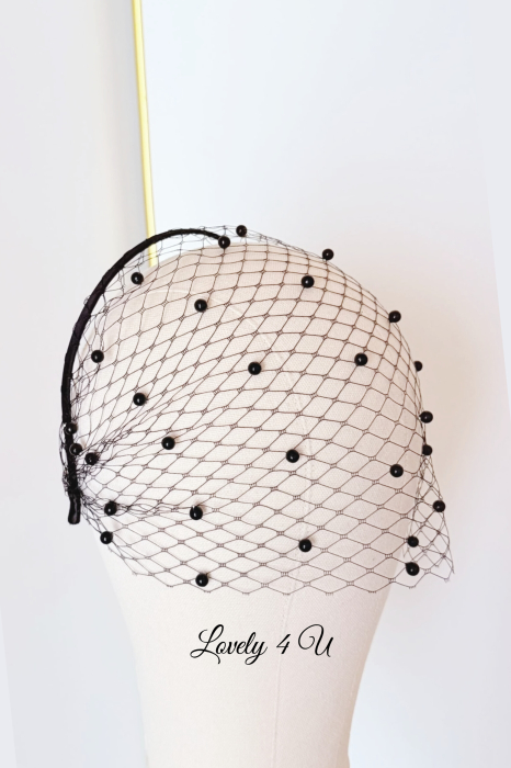 NOIRÉ – Voaletă neagră cu perle pentru nașă handmade | LOVELY 4 U [7]