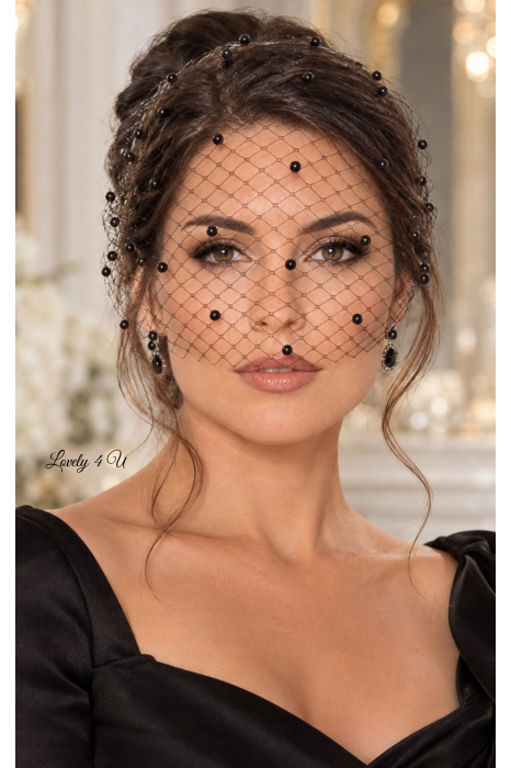 NOIRÉ – Voaletă neagră cu perle pentru nașă handmade | LOVELY 4 U [6]