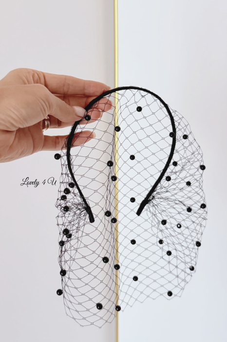 NOIRÉ – Voaletă neagră cu perle pentru nașă handmade | LOVELY 4 U [4]