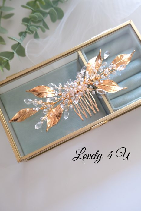 Diadema mireasa cu frunze, Tiara miresa, Accesorii de par pentru mirese, Accesorii LOVELY 4 U, Accesorii stil grecesc, Bijuterii, Agrafa mireasa, Diadema, Tiara, Pieptan mireasa, Pieptan voal mireasa [7]