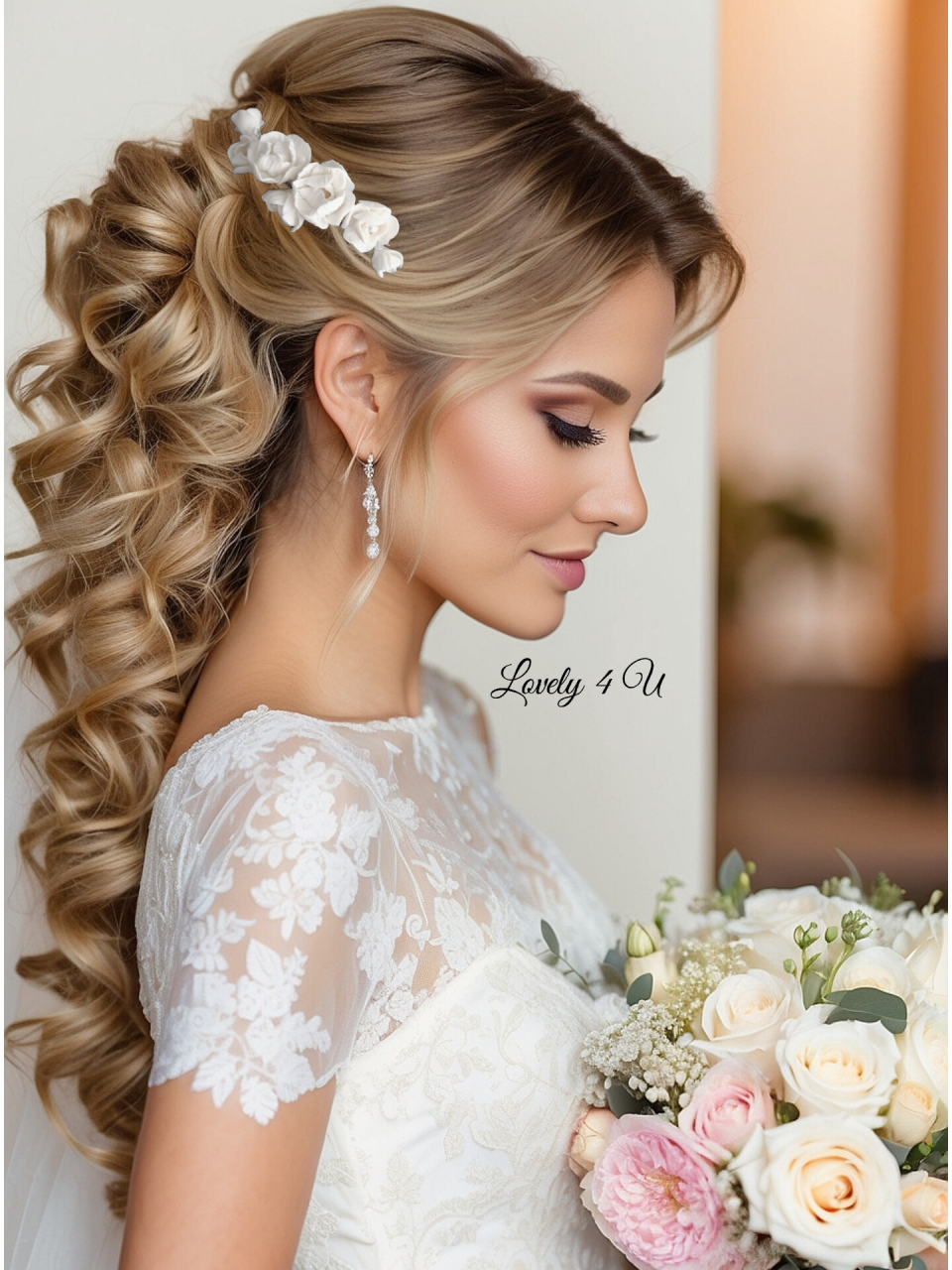 Diadema cu flori, peony accesorii, bijuterii cu flori bujori, tiara cu flori, pieptan voal mireasa cu flori, accesorii lovely 4 u , accesorii 2023, agrafa par mireasa, accesorii par nunta, accesoriu de par lateral, bijuterii [3]