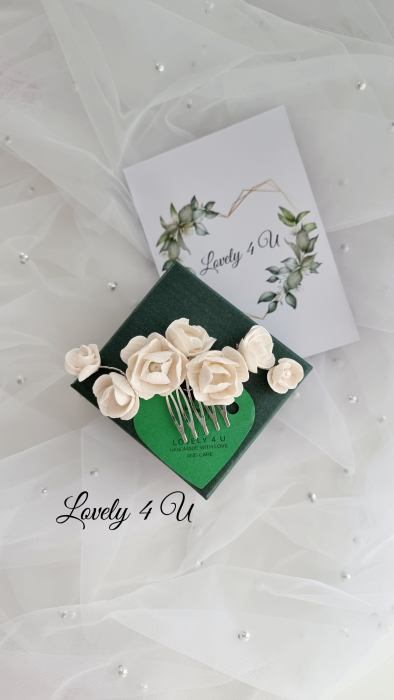 Diadema cu flori, peony accesorii, bijuterii cu flori bujori, tiara cu flori, pieptan voal mireasa cu flori, accesorii lovely 4 u , accesorii 2023, agrafa par mireasa, accesorii par nunta, accesoriu de par lateral, bijuterii [21]