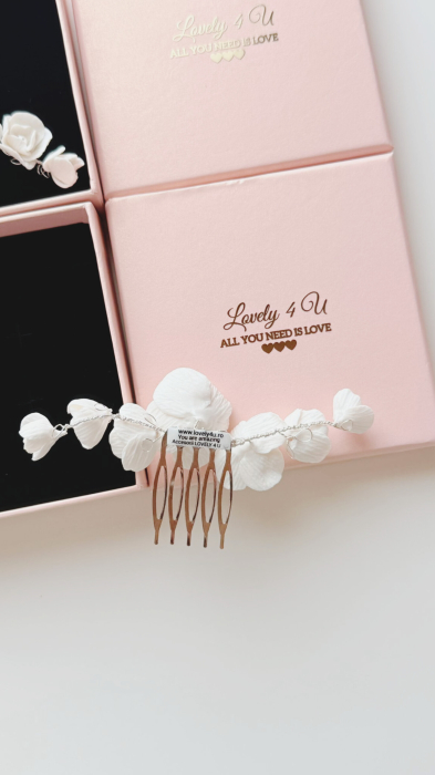 Diadema cu flori, peony accesorii, bijuterii cu flori bujori, tiara cu flori, pieptan voal mireasa cu flori, accesorii lovely 4 u , accesorii 2023, agrafa par mireasa, accesorii par nunta, accesoriu de par lateral, bijuterii [10]