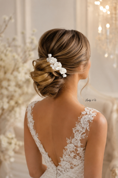 Diadema cu flori, peony accesorii, bijuterii cu flori bujori, tiara cu flori, pieptan voal mireasa cu flori, accesorii lovely 4 u , accesorii 2023, agrafa par mireasa, accesorii par nunta, accesoriu de par lateral, bijuterii [28]