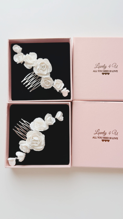 Diadema cu flori, peony accesorii, bijuterii cu flori bujori, tiara cu flori, pieptan voal mireasa cu flori, accesorii lovely 4 u , accesorii 2023, agrafa par mireasa, accesorii par nunta, accesoriu de par lateral, bijuterii [11]