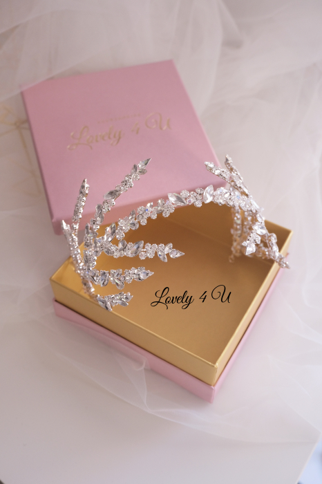 Coroniță dubla mireasă, coronita cu Swarovski, coronita mireasă, tiară mireasa, diadema mireasa, coronita cu Swarovski, coronita de lux mireasă, Diadema de lux mireasă, accesorii Lovely 4 U, TIA [2]