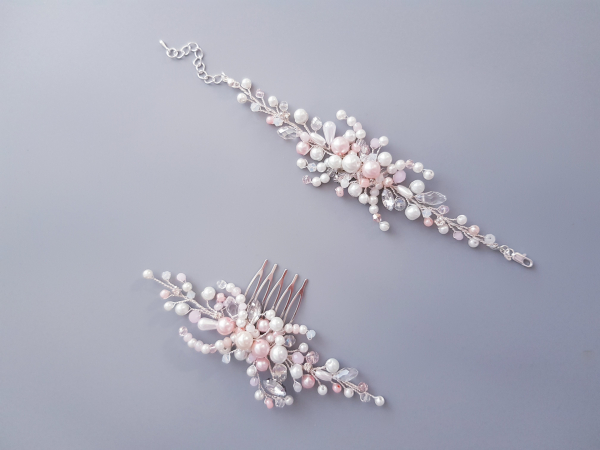 DIADEMA MIREASA cu perle roz, perle roz, accesorii personalizate, accesorii lucrate manual, accesorii romania, accesorii handemade, accesorii mireasa personalizate, accesorii pe stoc mireasa, agrafa , diadema cu perle, tiara cu perle, coronita cu perle, pieptan cu perle, [14]
