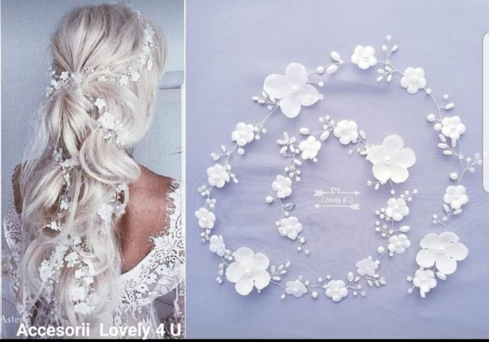 accesorii par handmade, accesorii par impletit, bijuterii mireasa, bijuterii par, ACCESORII LOVELY 4 U, GHIRLANDA CU PERLE, [3]