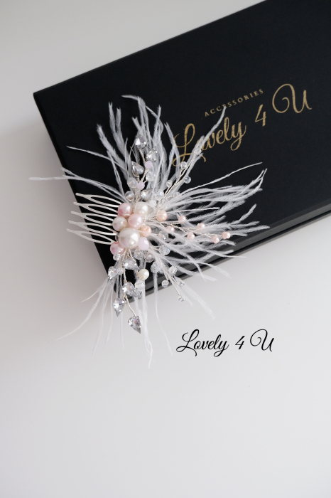 ACCESORII LOVELY 4 U, AGRAFE PAR MIREASA,  ACCESORII DE PAR CU PENE, BIJUTERII MIREASA CU PENE ,  AGRAFA DE PAR CU PENE [13]