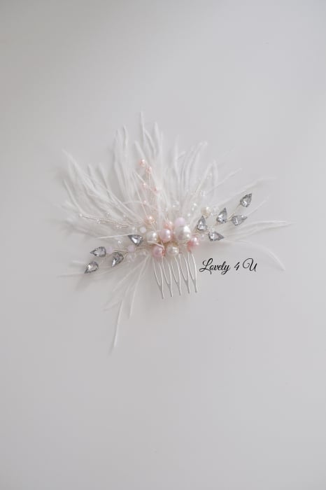 ACCESORII LOVELY 4 U, AGRAFE PAR MIREASA,  ACCESORII DE PAR CU PENE, BIJUTERII MIREASA CU PENE ,  AGRAFA DE PAR CU PENE [6]