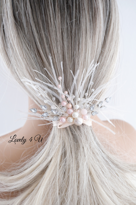 ACCESORII LOVELY 4 U, AGRAFE PAR MIREASA,  ACCESORII DE PAR CU PENE, BIJUTERII MIREASA CU PENE ,  AGRAFA DE PAR CU PENE [16]