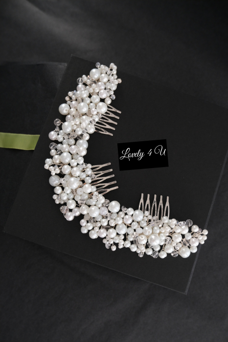 Accesoriu handmade in Romania SABINA - Diadema  mireasa cu perle si cristale - Accesoriu de lux placat cu argint [12]
