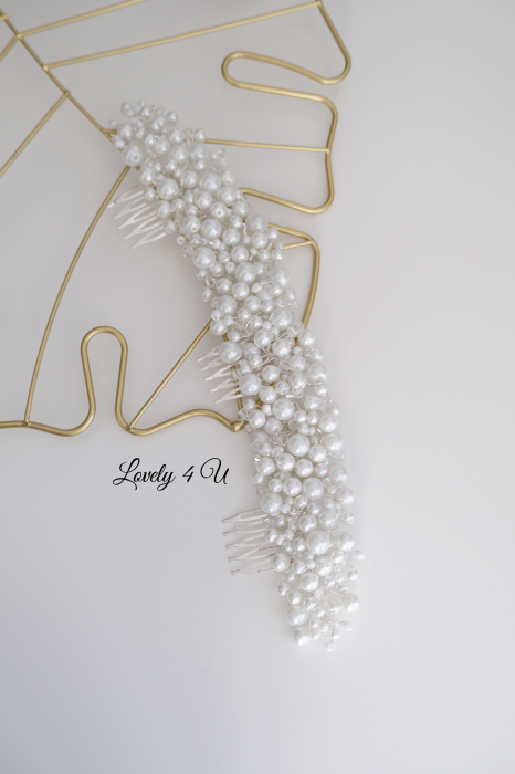 Accesoriu handmade in Romania SABINA - Diadema  mireasa cu perle si cristale - Accesoriu de lux placat cu argint [4]