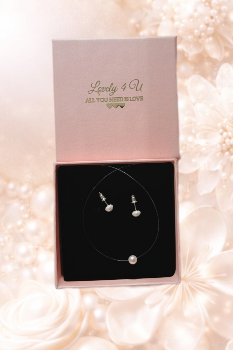 SERENITY PEARL – set bijuterii cu perle Swarovski, colier invizibil și cercei din argint, handmade LOVELY 4 U [2]