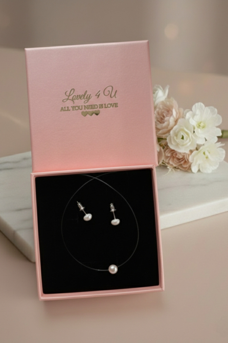 SERENITY PEARL – set bijuterii cu perle Swarovski, colier invizibil și cercei din argint, handmade LOVELY 4 U [3]