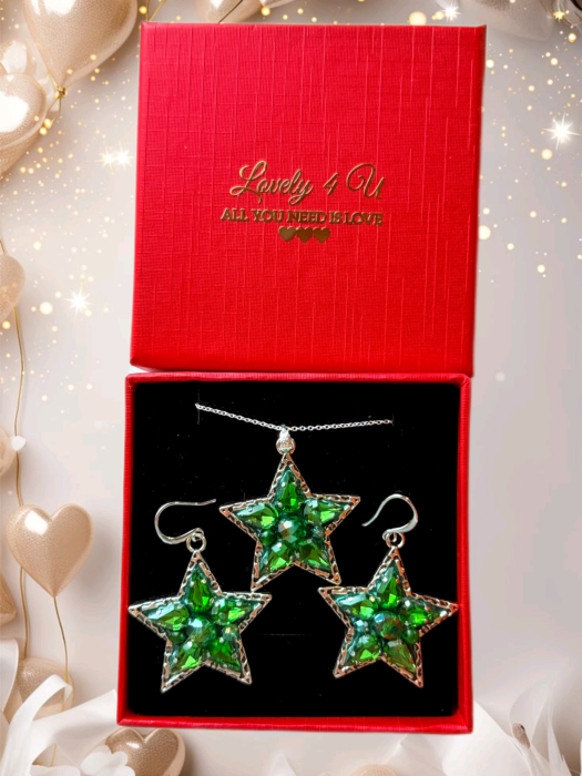 Set bijuterii argint steluțe cu pietre verzi și jad – Lovely 4 U handmade România [3]