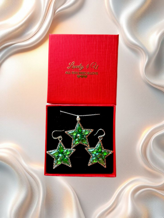 Set bijuterii argint steluțe cu pietre verzi și jad – Lovely 4 U handmade România [2]