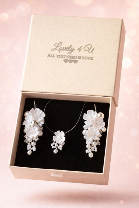Set bijuterii mireasă LORENA – cercei eleganți și colier invizibil | Handmade România [4]