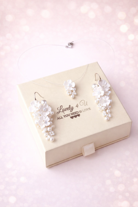 Set bijuterii mireasă LORENA – cercei eleganți și colier invizibil | Handmade România [2]