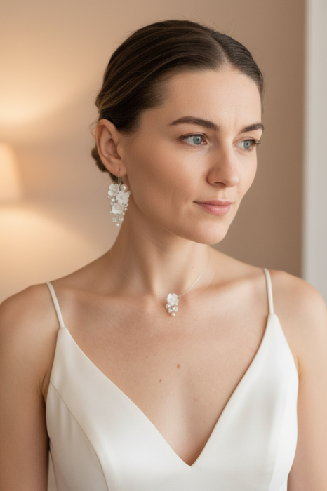 Set bijuterii mireasă LORENA – cercei eleganți și colier invizibil | Handmade România [3]