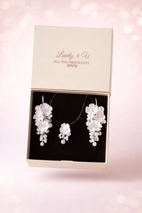 Set bijuterii mireasă LORENA – cercei eleganți și colier invizibil | Handmade România [6]