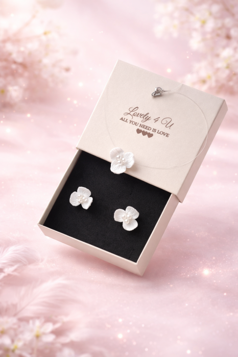 **Set Bijuterii Mireasă NORA cu Flori Albe și Perle Handmade | Eleganță Romantică | LOVELY 4 U** [6]