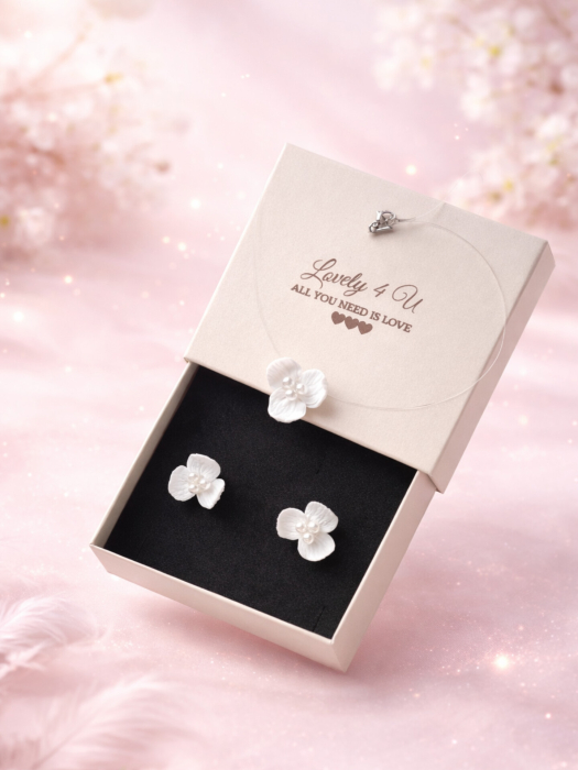 **Set Bijuterii Mireasă NORA cu Flori Albe și Perle Handmade | Eleganță Romantică | LOVELY 4 U** [2]