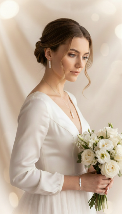 Set Bijuterii Mireasă ÉLARA – Perle Baroc - Set bijuterii perle baroc alungite si neregulate - cercei argint placați ci rodiu, asortați cu colier și brățară [4]