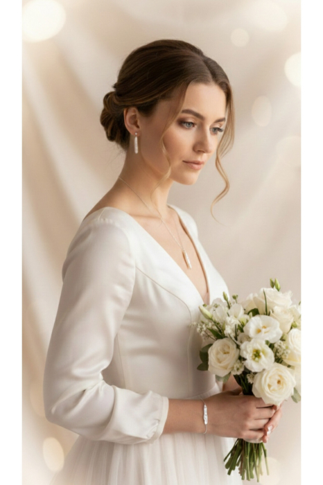 Set Bijuterii Mireasă ÉLARA – Perle Baroc - Set bijuterii perle baroc alungite si neregulate - cercei argint placați ci rodiu, asortați cu colier și brățară [2]