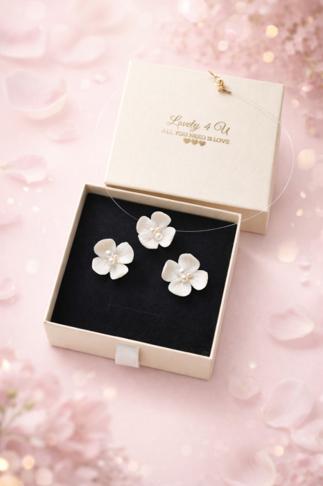 set bijuterii mireasă, set bijuterii flori handmade, cercei floare ivory, colier invizibil cu floare, colier cu fir transparent, set bijuterii perle mireasă, set bijuterii cununie civilă, bijuterii handmade România, bijuterii delicate cu flori, cercei floare cu perle, colier cu perle Swarovski, bijuterii mireasă naturale, set bijuterii ivory, bijuterii unicat mireasă, cadou elegant femeie, cercei eleganți handmade, colier mireasă fin, cercei argint placat cu aur, bijuterii Lovely 4 U, accesorii mireasă rafinate, [2]