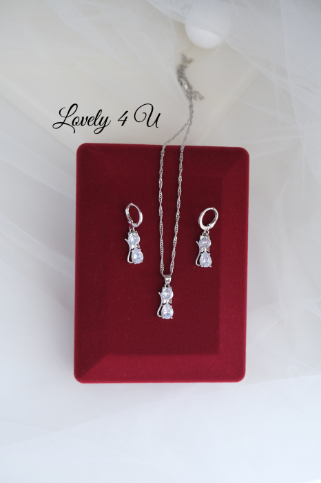 Set lănțișor argint cu pandativ si  cercei pisici, set bijuterii pietricele zirconiu, set bijuterii airgint 925,cadouri copii craciun, cadouri craciun, cadouri de craciun, cadouri de craciun pentru copii, cadouri de iarna, cadouri de mos, cadouri mos nicolae, cadouri secret santa, handmade craciun, sarbatori de iarna, [6]